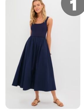 NWT Tuckernuck Navy Mixed Media Juliette Midi Dress Size Small